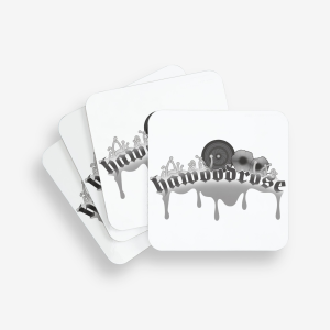 sous-verre blanc avec logo hawoodrose noir et blanc