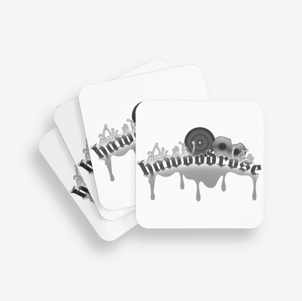 sous-verre blanc avec logo hawoodrose noir et blanc