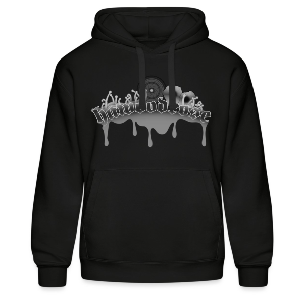 sweat noir à capuche avec logo hawoodrose noir et blanc