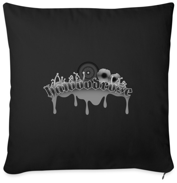 coussin noir avec logo hawoodrose noir et blanc
